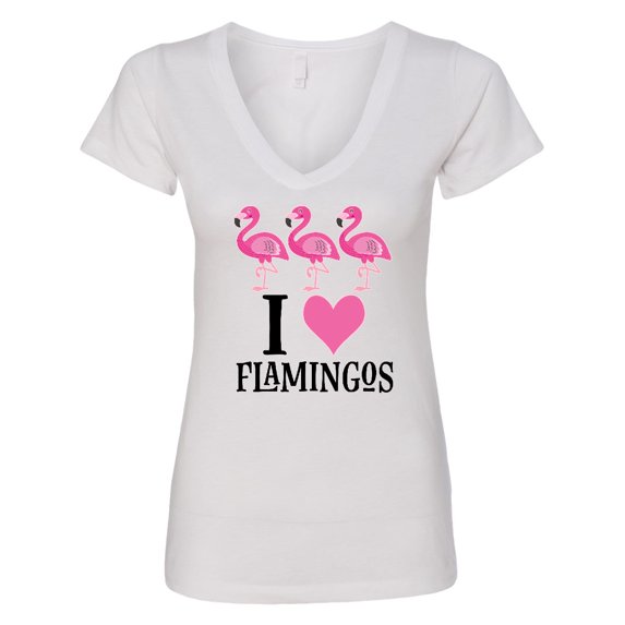 Inktastic I Love Flamingos Pink Bird Women's V-Neck T-Shirt