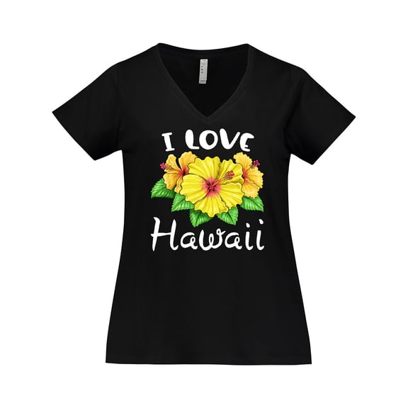 Inktastic I Love Hawaii Hibiscus Flowers Women's Plus Size V-Neck T-Shirt