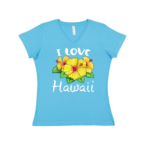 Inktastic I Love Hawaii Hibiscus Flowers Women's V-Neck T-Shirt
