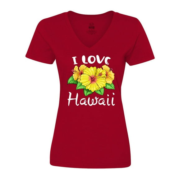 Inktastic I Love Hawaii Hibiscus Flowers Women's V-Neck T-Shirt