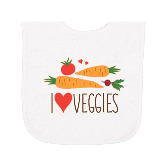 Inktastic I Love Heart Veggies Vegetables Healthy Food Baby Terry Cloth Bib