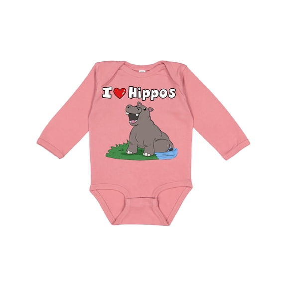 Inktastic I Love Hippos Boys or Girls Long Sleeve Baby Bodysuit