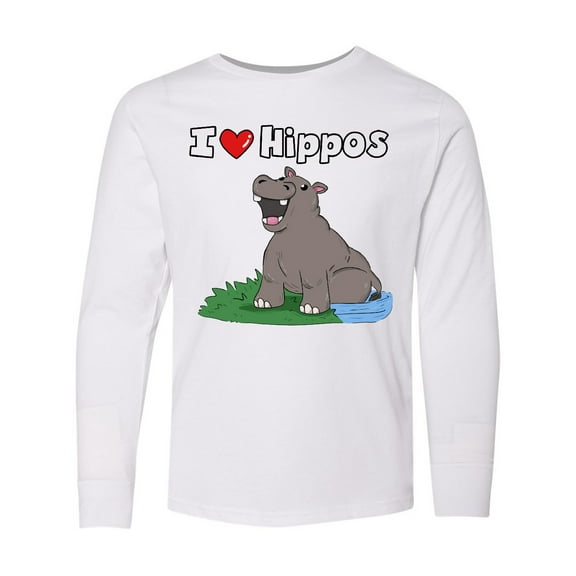 Inktastic I Love Hippos Long Sleeve Youth T-Shirt