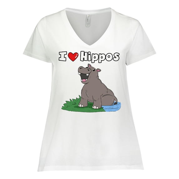 Inktastic I Love Hippos Women's Plus Size V-Neck T-Shirt