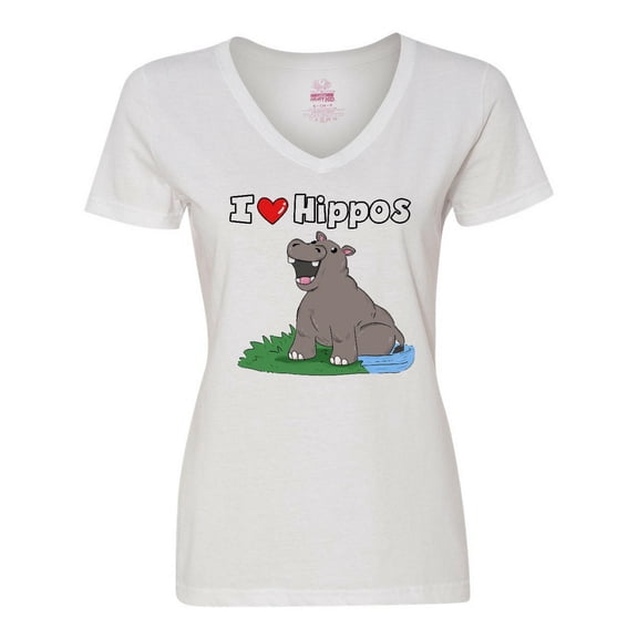 Inktastic I Love Hippos Women's V-Neck T-Shirt