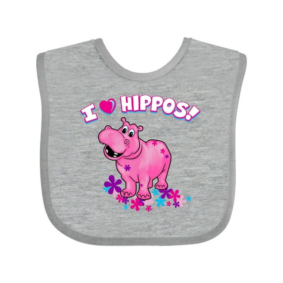 Inktastic I Love Hippos with Pink Hippo and Flowers Boys or Girls Baby Bib