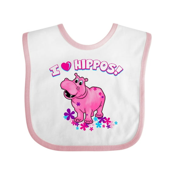Inktastic I Love Hippos with Pink Hippo and Flowers Boys or Girls Baby Bib