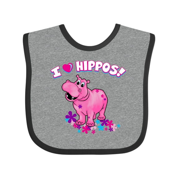 Inktastic I Love Hippos with Pink Hippo and Flowers Boys or Girls Baby Bib