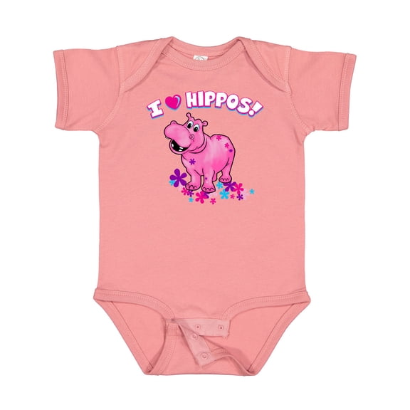 Inktastic I Love Hippos with Pink Hippo and Flowers Boys or Girls Baby Bodysuit
