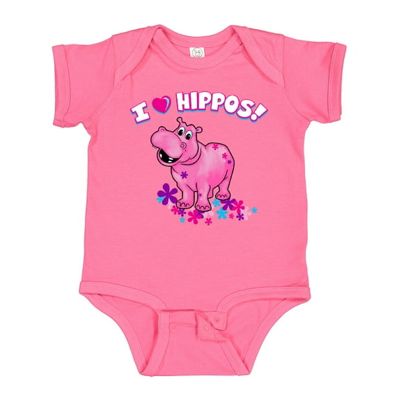 Inktastic I Love Hippos with Pink Hippo and Flowers Boys or Girls Baby Bodysuit