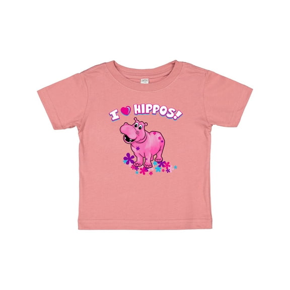 Inktastic I Love Hippos with Pink Hippo and Flowers Boys or Girls Baby T-Shirt