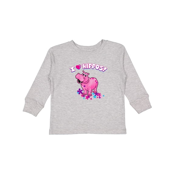 Inktastic I Love Hippos with Pink Hippo and Flowers Boys or Girls Long Sleeve Toddler T-Shirt