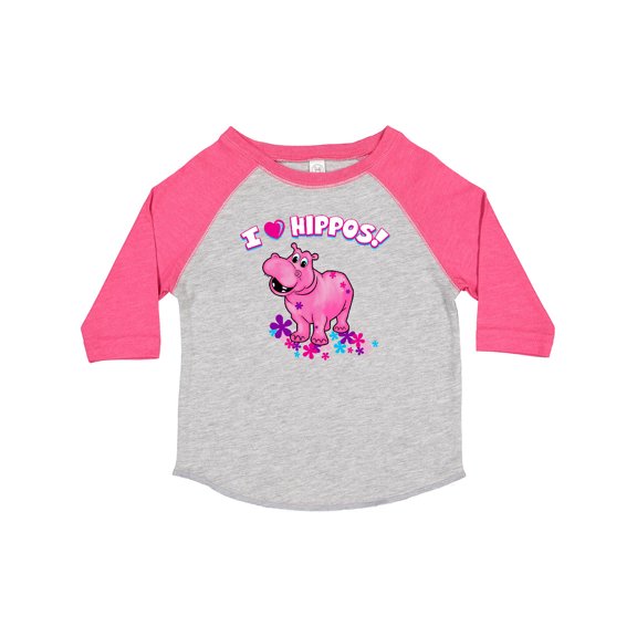 Inktastic I Love Hippos with Pink Hippo and Flowers Boys or Girls Toddler T-Shirt