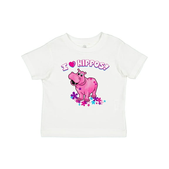 Inktastic I Love Hippos with Pink Hippo and Flowers Boys or Girls Toddler T-Shirt
