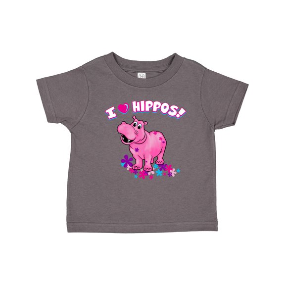 Inktastic I Love Hippos with Pink Hippo and Flowers Boys or Girls Toddler T-Shirt