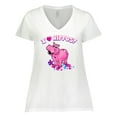 thumbnail image 1 of Inktastic I Love Hippos with Pink Hippo and Flowers Women's Plus Size V-Neck T-Shirt, 1 of 5