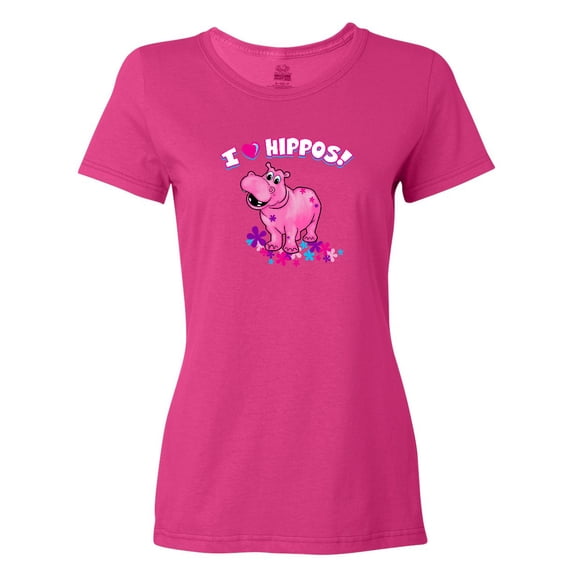 Inktastic I Love Hippos with Pink Hippo and Flowers Women's T-Shirt