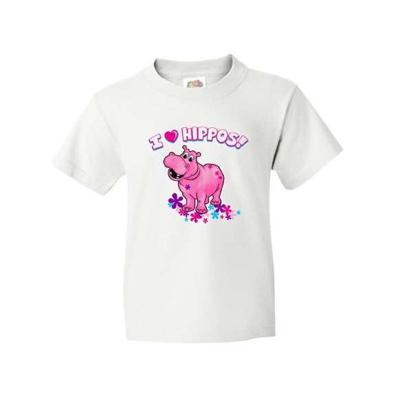Inktastic I Love Hippos with Pink Hippo and Flowers Youth T-Shirt