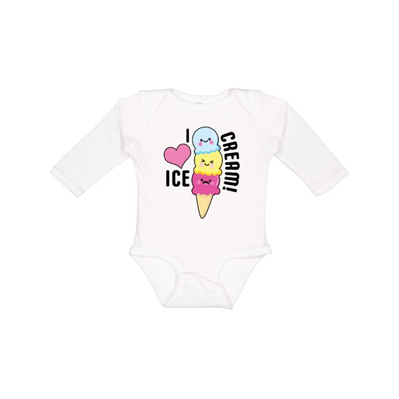 Inktastic I Love Ice Cream with Cute Ice Cream Cone Boys or Girls Long Sleeve Baby Bodysuit