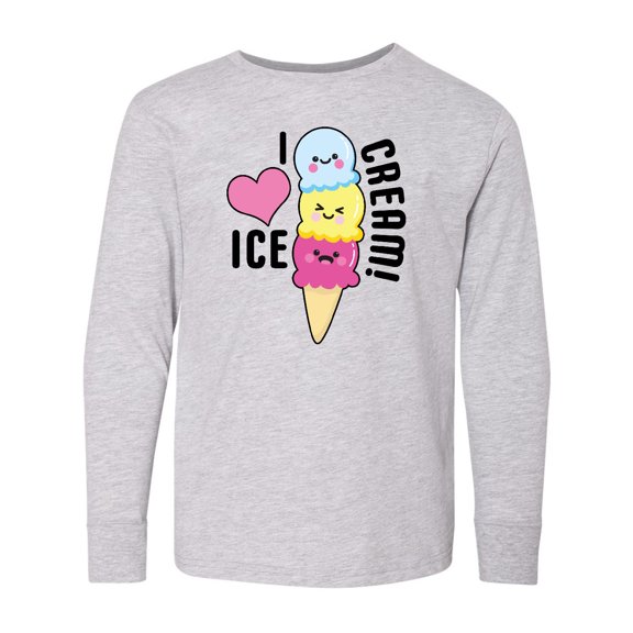 Inktastic I Love Ice Cream with Cute Ice Cream Cone Long Sleeve Youth T-Shirt
