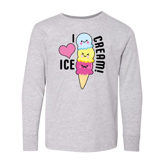 Inktastic I Love Ice Cream with Cute Ice Cream Cone Long Sleeve Youth T-Shirt