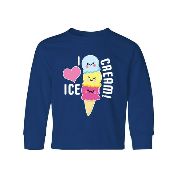 Inktastic I Love Ice Cream with Cute Ice Cream Cone Long Sleeve Youth T-Shirt