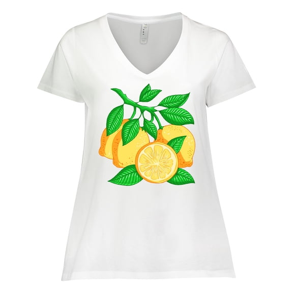 Inktastic I Love Lemons with Lemon Tree Branch Illustration Women's Plus Size V-Neck T-Shirt