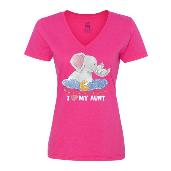 Inktastic I Love My Aunt Cute Elephants with Moon and Stars Women's V-Neck T-Shirt