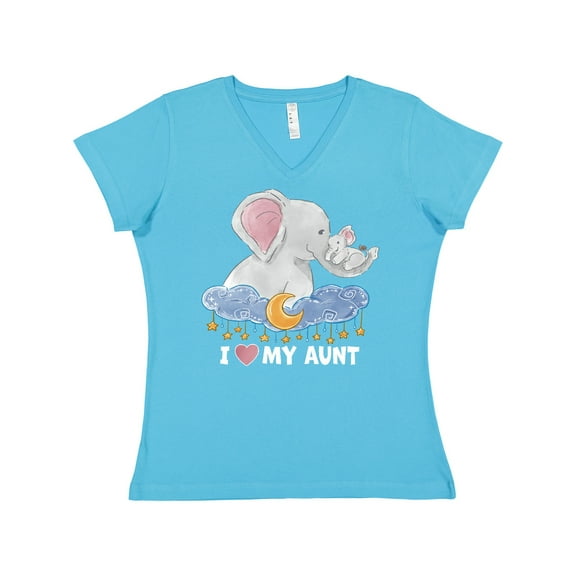 Inktastic I Love My Aunt Cute Elephants with Moon and Stars Women's V-Neck T-Shirt