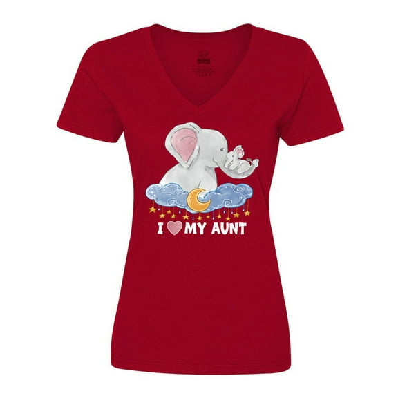 Inktastic I Love My Aunt Cute Elephants with Moon and Stars Women's V-Neck T-Shirt