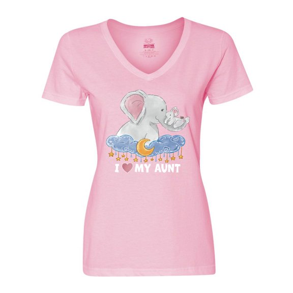 Inktastic I Love My Aunt Cute Elephants with Moon and Stars Women's V-Neck T-Shirt