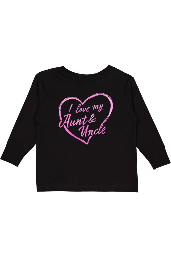 I Love My Aunt and Uncle in Pink Chalk Heart Boys or Girls Long Sleeve Toddler T-Shirt