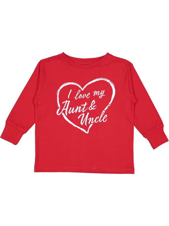 I Love My Aunt and Uncle in White Chalk Heart Boys or Girls Long Sleeve Toddler T-Shirt