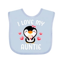 Inktastic I Love My Auntie with Cute Penguin and Hearts Girls Baby Bib
