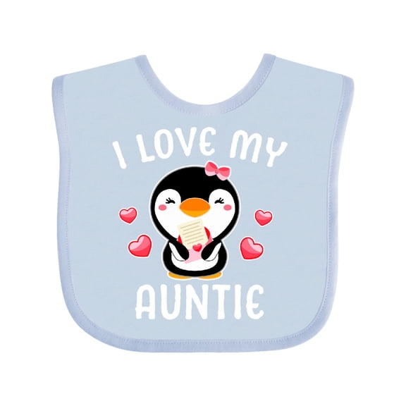 Inktastic I Love My Auntie with Cute Penguin and Hearts Girls Baby Bib