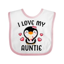 Inktastic I Love My Auntie with Cute Penguin and Hearts Girls Baby Bib