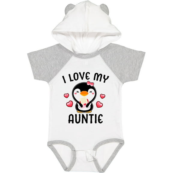 Inktastic I Love My Auntie with Cute Penguin and Hearts Girls Baby Bodysuit