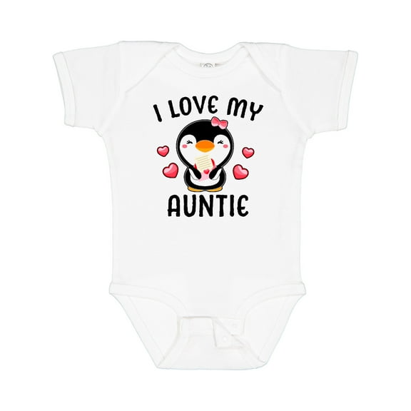 Inktastic I Love My Auntie with Cute Penguin and Hearts Girls Baby Bodysuit
