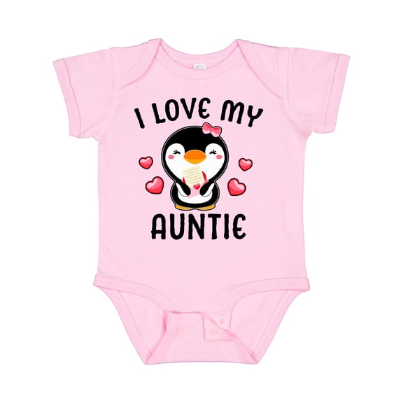 Inktastic I Love My Auntie with Cute Penguin and Hearts Girls Baby Bodysuit