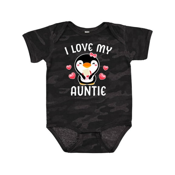 Inktastic I Love My Auntie with Cute Penguin and Hearts Girls Baby Bodysuit