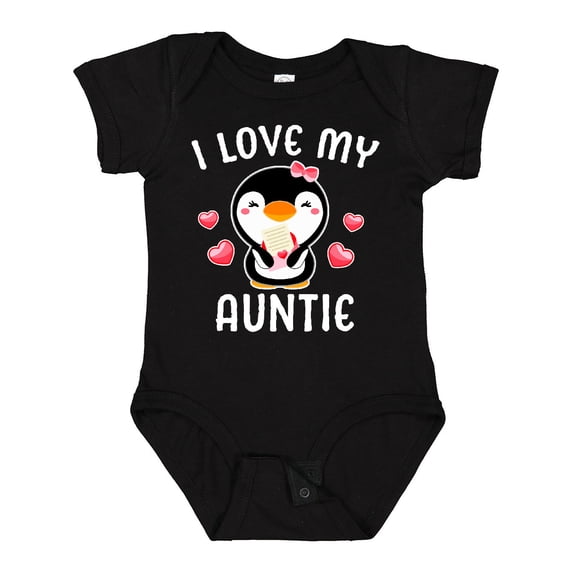 Inktastic I Love My Auntie with Cute Penguin and Hearts Girls Baby Bodysuit