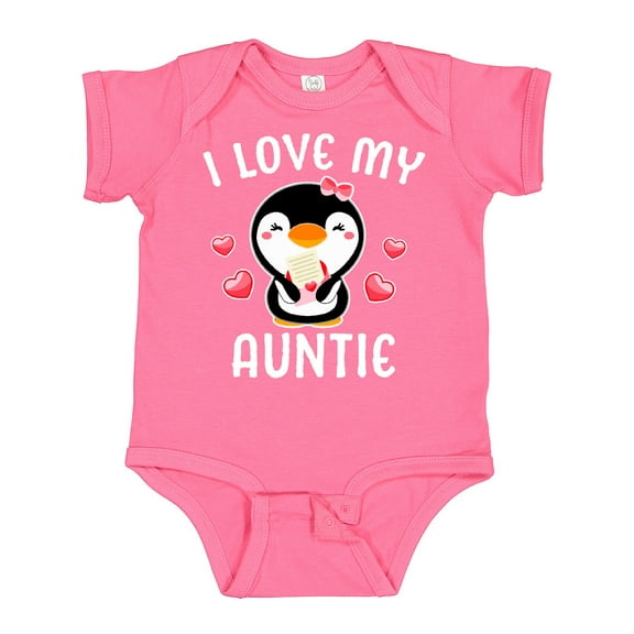 Inktastic I Love My Auntie with Cute Penguin and Hearts Girls Baby Bodysuit