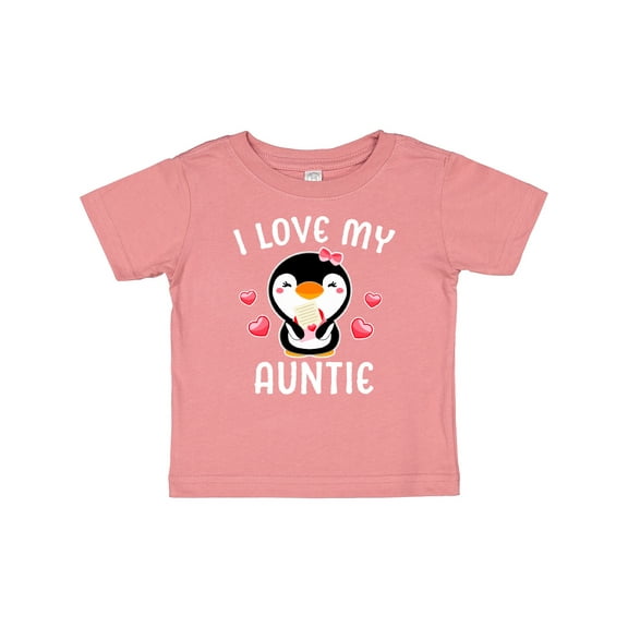 Inktastic I Love My Auntie with Cute Penguin and Hearts Girls Baby T-Shirt