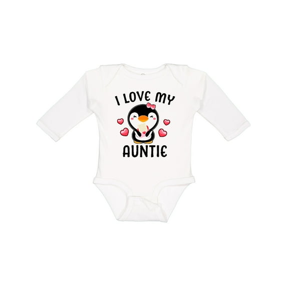 Inktastic I Love My Auntie with Cute Penguin and Hearts Girls Long Sleeve Baby Bodysuit