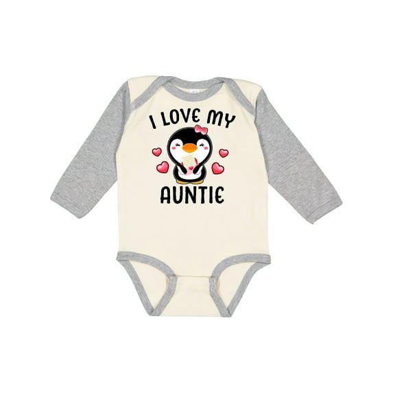 Inktastic I Love My Auntie with Cute Penguin and Hearts Girls Long Sleeve Baby Bodysuit