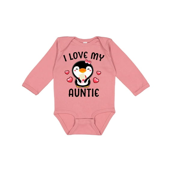 Inktastic I Love My Auntie with Cute Penguin and Hearts Girls Long Sleeve Baby Bodysuit