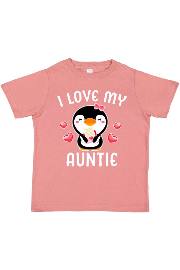 I Love My Auntie with Cute Penguin and Hearts Girls Toddler T-Shirt