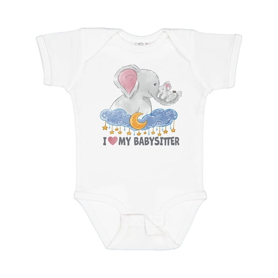 Inktastic I Love My Babysitter Elephant Family Boys or Girls Baby Bodysuit