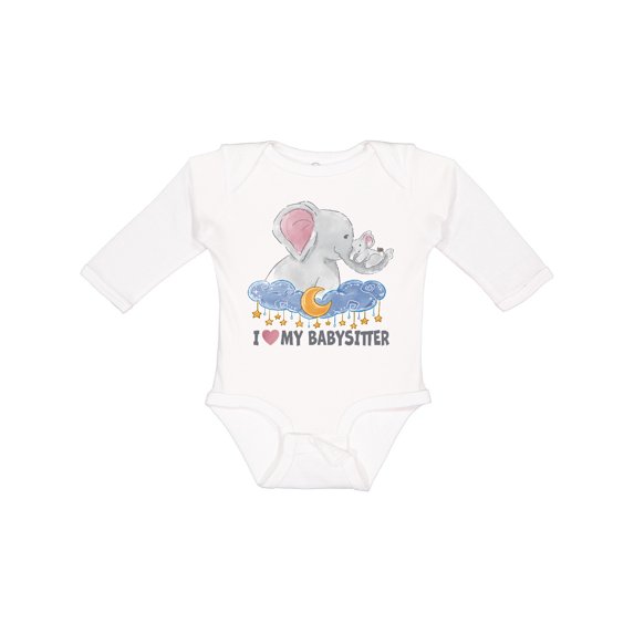 Inktastic I Love My Babysitter Elephant Family Boys or Girls Long Sleeve Baby Bodysuit