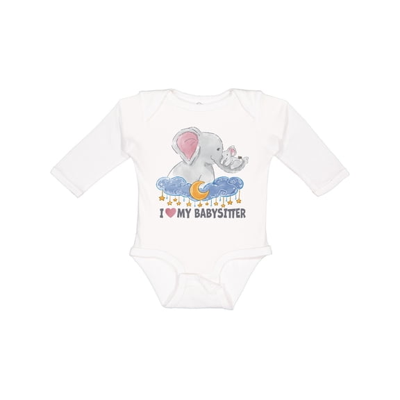 Inktastic I Love My Babysitter Elephant Family Boys or Girls Long Sleeve Baby Bodysuit